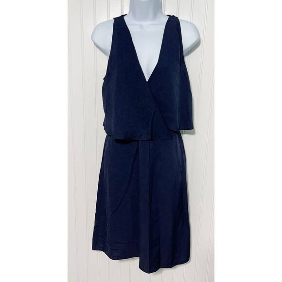 Theory Silk Osteen Mini Dress Crossover V-Neck Draped Sleeveless Navy Blue 2‎ - Picture 13 of 13